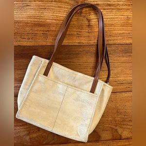 HOBO Cream Leather Silver Metallic Lined Shoulder Bag